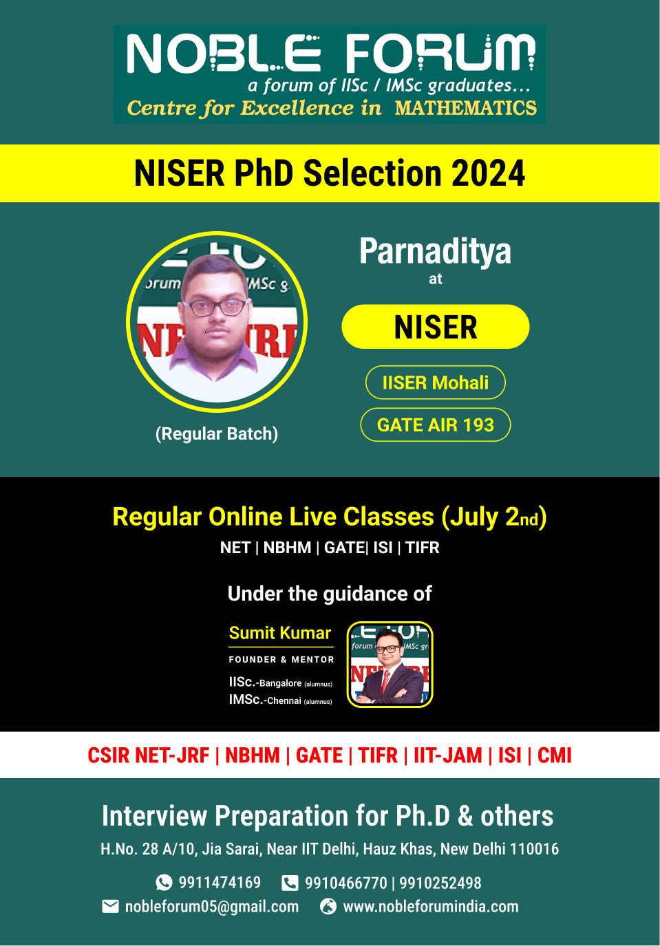 Parnaditya-NISER IPhD Selection 2024